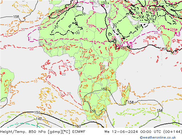 Z500/Yağmur (+YB)/Z850 ECMWF Çar 12.06.2024 00 UTC