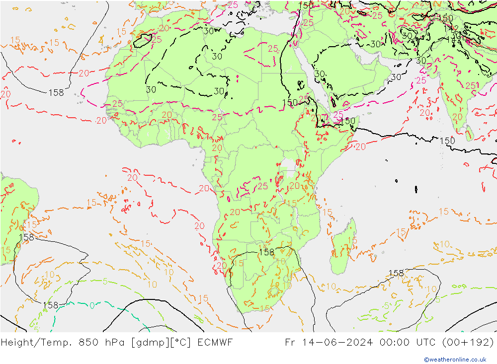 Height/Temp. 850 hPa ECMWF pt. 14.06.2024 00 UTC