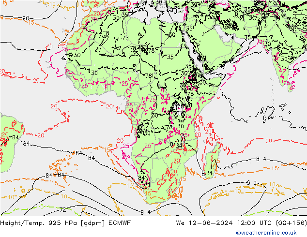 Hoogte/Temp. 925 hPa ECMWF wo 12.06.2024 12 UTC