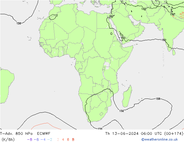 T-Adv. 850 hPa ECMWF Per 13.06.2024 06 UTC