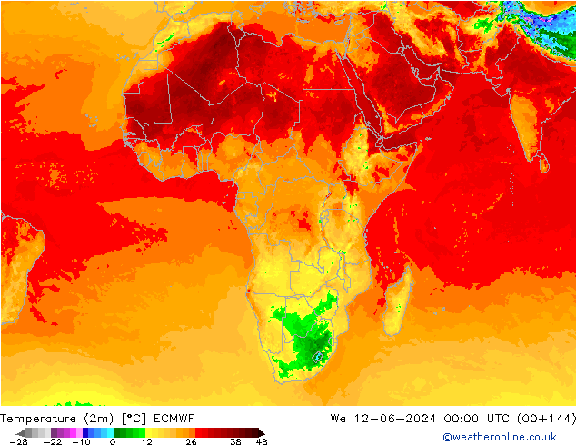 Temperatura (2m) ECMWF mié 12.06.2024 00 UTC