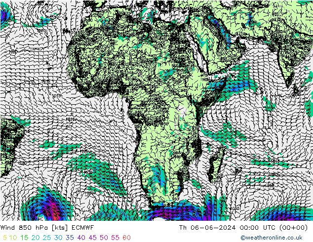Wind 850 hPa ECMWF Th 06.06.2024 00 UTC