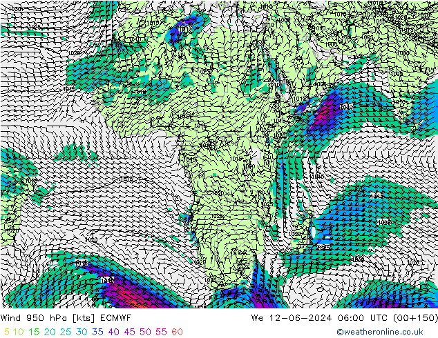 Wind 950 hPa ECMWF Mi 12.06.2024 06 UTC