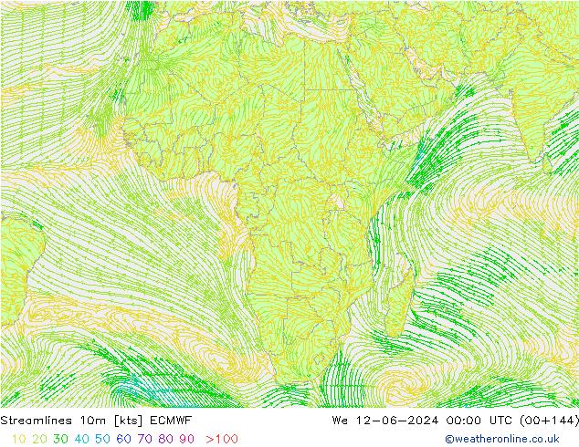 Linha de corrente 10m ECMWF Qua 12.06.2024 00 UTC