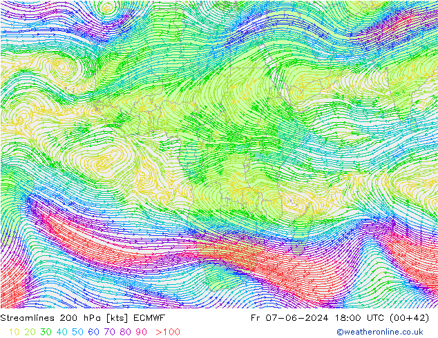 Streamlines 200 hPa ECMWF Pá 07.06.2024 18 UTC