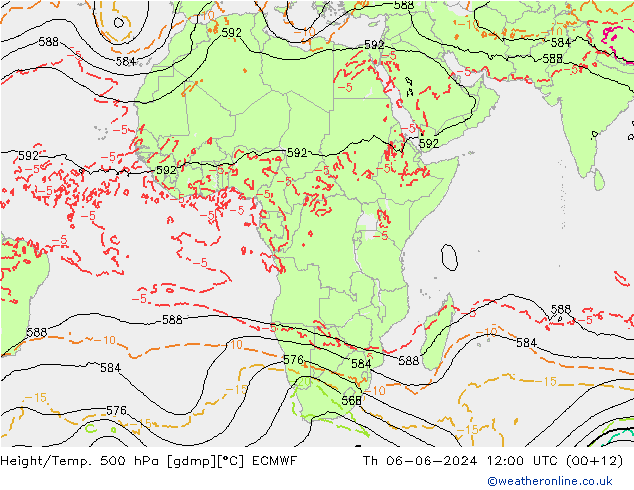 Z500/Rain (+SLP)/Z850 ECMWF Th 06.06.2024 12 UTC