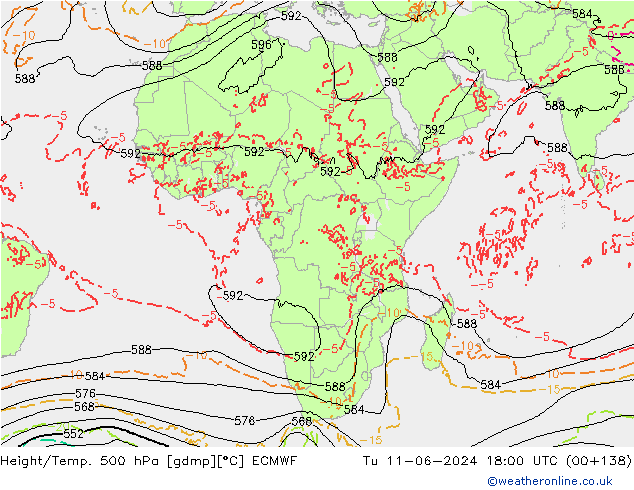 Z500/Rain (+SLP)/Z850 ECMWF wto. 11.06.2024 18 UTC