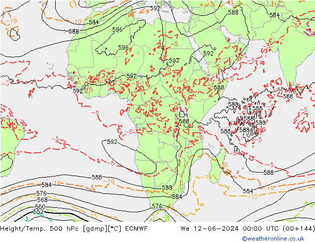 Z500/Yağmur (+YB)/Z850 ECMWF Çar 12.06.2024 00 UTC