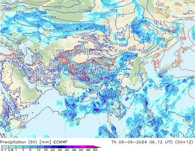 Z500/Rain (+SLP)/Z850 ECMWF Čt 06.06.2024 12 UTC