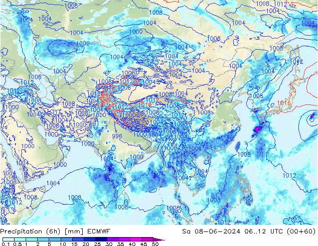 Z500/Rain (+SLP)/Z850 ECMWF Sáb 08.06.2024 12 UTC