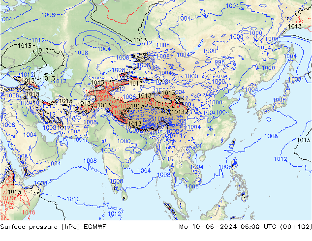 Luchtdruk (Grond) ECMWF ma 10.06.2024 06 UTC