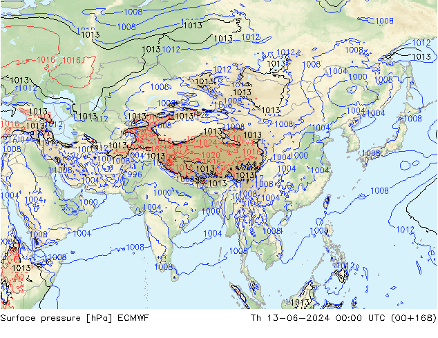 Pressione al suolo ECMWF gio 13.06.2024 00 UTC