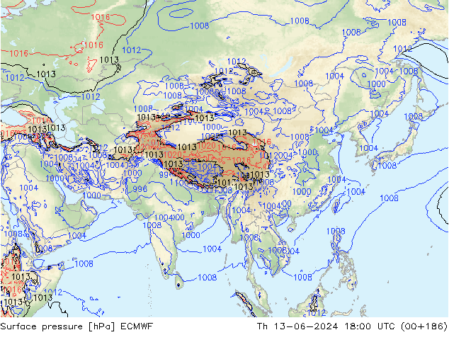 Atmosférický tlak ECMWF Čt 13.06.2024 18 UTC