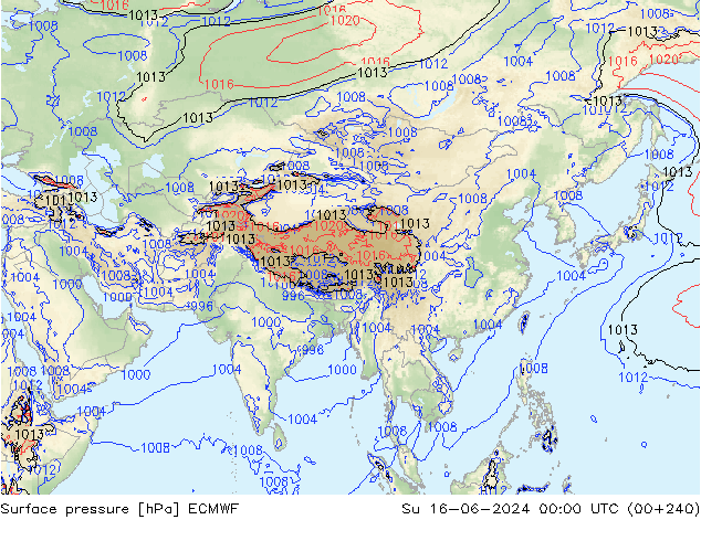 Luchtdruk (Grond) ECMWF zo 16.06.2024 00 UTC