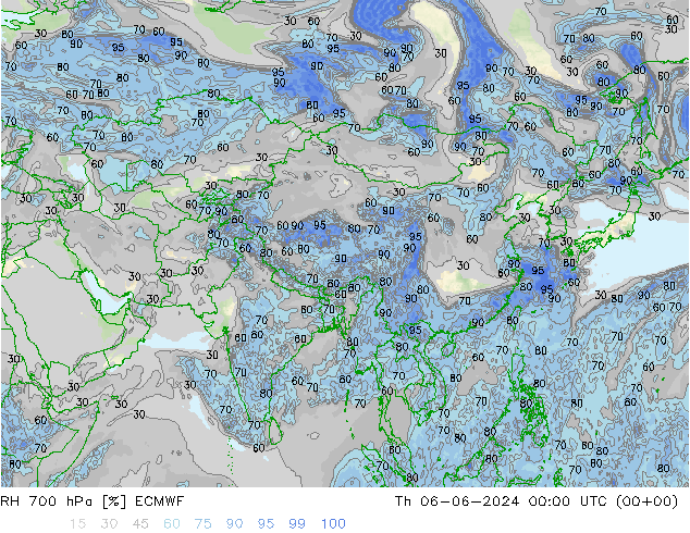 Humidité rel. 700 hPa ECMWF jeu 06.06.2024 00 UTC