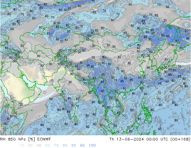 RV 850 hPa ECMWF do 13.06.2024 00 UTC