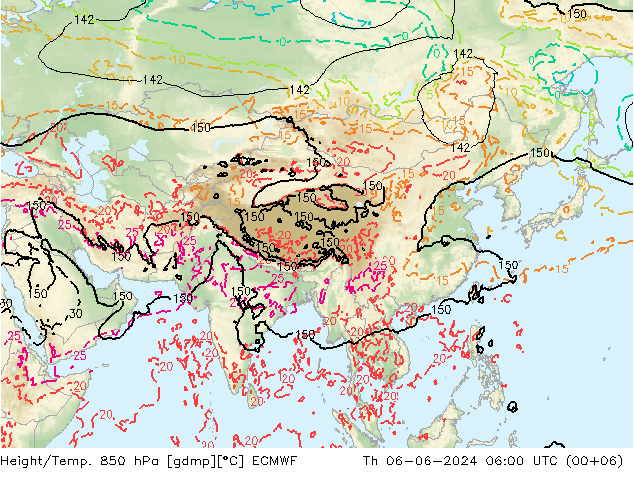 Hoogte/Temp. 850 hPa ECMWF do 06.06.2024 06 UTC