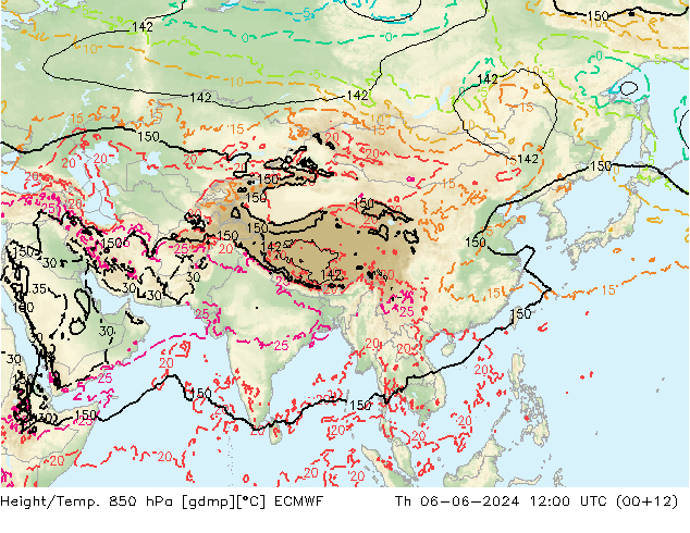 Z500/Rain (+SLP)/Z850 ECMWF Čt 06.06.2024 12 UTC