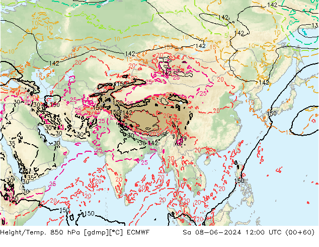 Z500/Rain (+SLP)/Z850 ECMWF Sáb 08.06.2024 12 UTC