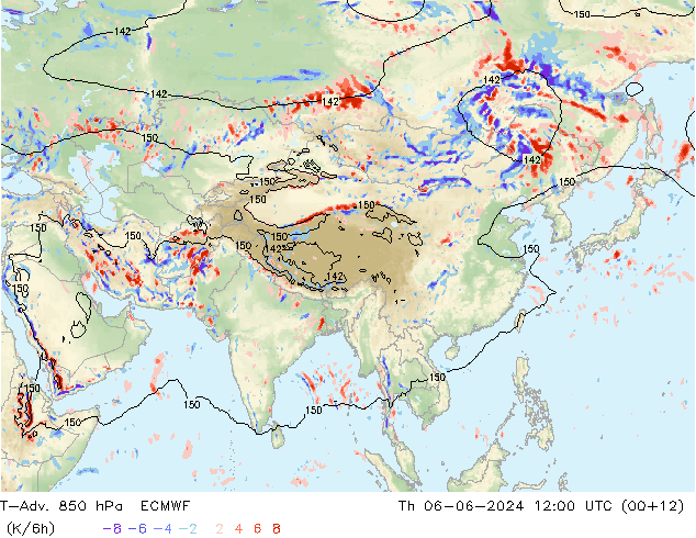 T-Adv. 850 hPa ECMWF jue 06.06.2024 12 UTC