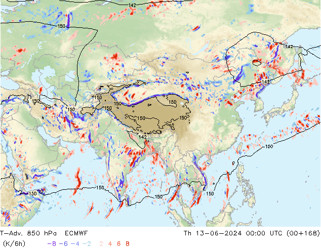 T-Adv. 850 hPa ECMWF Čt 13.06.2024 00 UTC