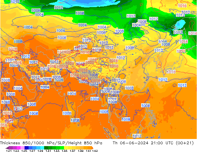 850-1000 hPa Kalınlığı ECMWF Per 06.06.2024 21 UTC