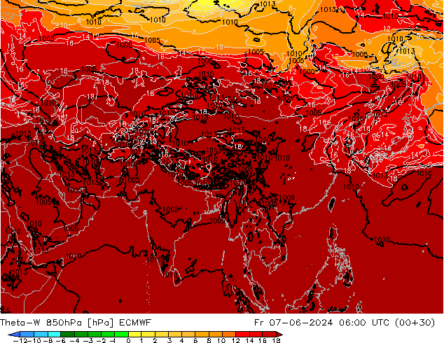 Theta-W 850hPa ECMWF Sex 07.06.2024 06 UTC