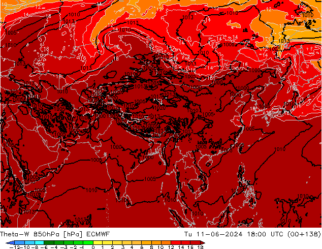 Theta-W 850hPa ECMWF mar 11.06.2024 18 UTC