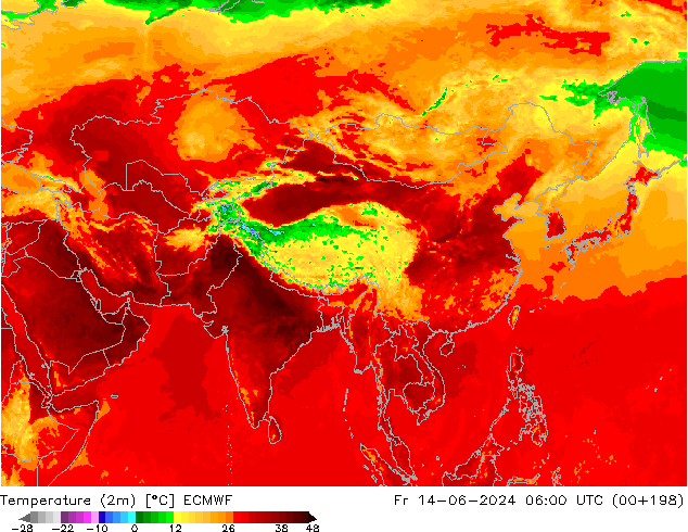 Temperatura (2m) ECMWF vie 14.06.2024 06 UTC