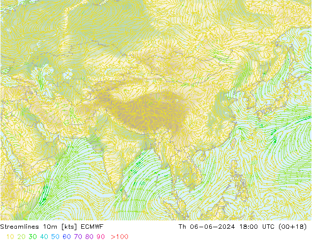 Linha de corrente 10m ECMWF Qui 06.06.2024 18 UTC