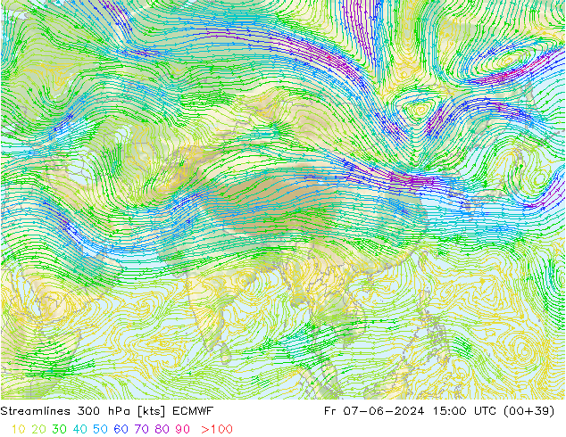 Ligne de courant 300 hPa ECMWF ven 07.06.2024 15 UTC