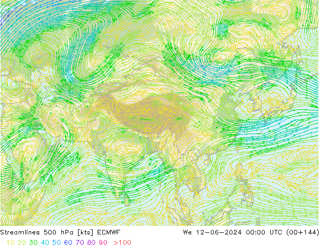 Stromlinien 500 hPa ECMWF Mi 12.06.2024 00 UTC