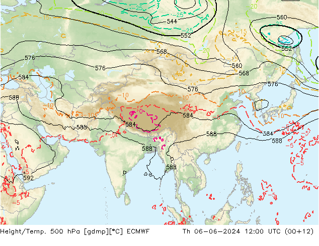 Z500/Rain (+SLP)/Z850 ECMWF Čt 06.06.2024 12 UTC