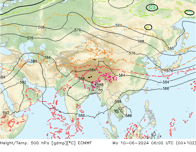 Yükseklik/Sıc. 500 hPa ECMWF Pzt 10.06.2024 06 UTC