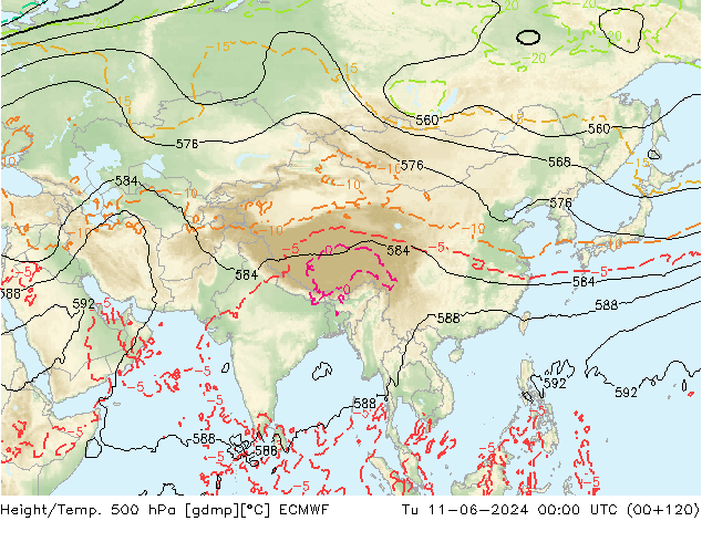 Z500/Rain (+SLP)/Z850 ECMWF Út 11.06.2024 00 UTC