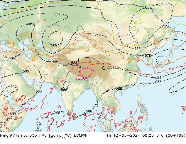 Z500/Rain (+SLP)/Z850 ECMWF Čt 13.06.2024 00 UTC