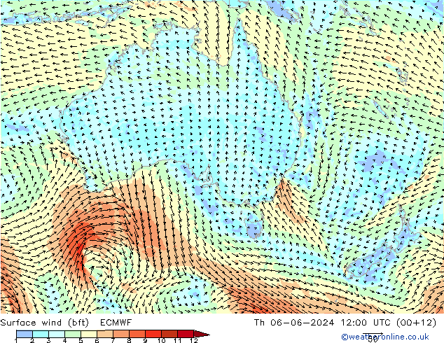 Bodenwind (bft) ECMWF Do 06.06.2024 12 UTC