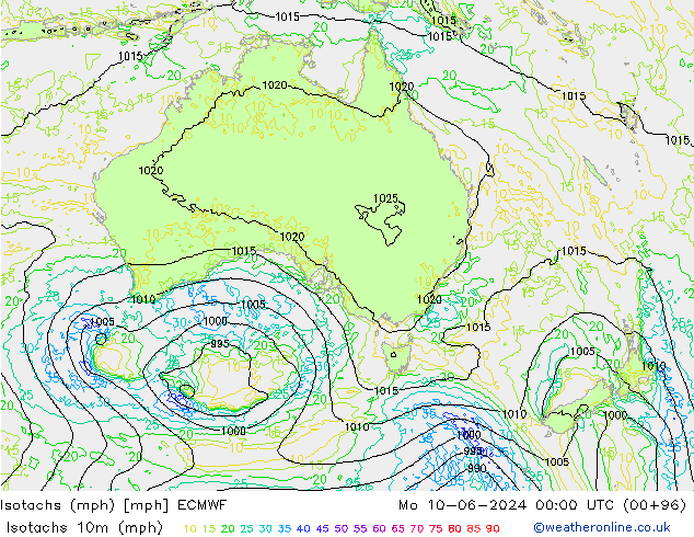 Isotachs (mph) ECMWF Mo 10.06.2024 00 UTC