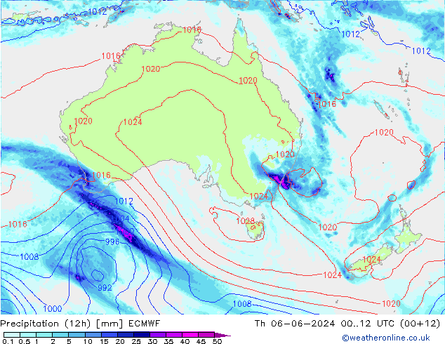 Precipitation (12h) ECMWF Th 06.06.2024 12 UTC