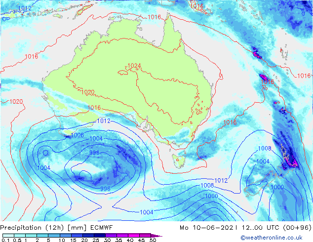 Precipitation (12h) ECMWF Mo 10.06.2024 00 UTC