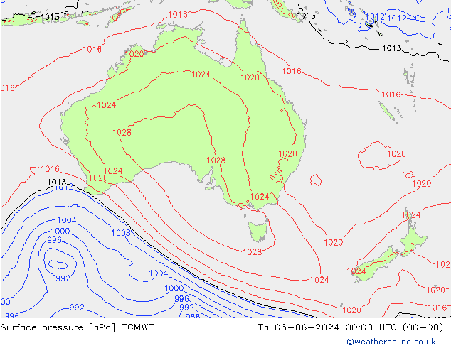 Surface pressure ECMWF Th 06.06.2024 00 UTC