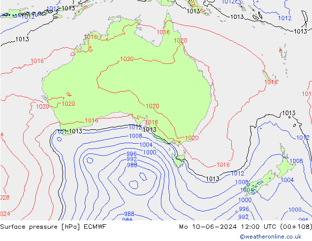 Luchtdruk (Grond) ECMWF ma 10.06.2024 12 UTC