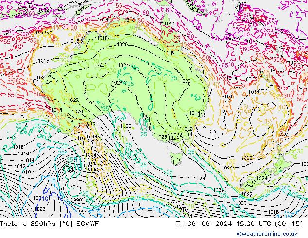 Theta-e 850hPa ECMWF gio 06.06.2024 15 UTC