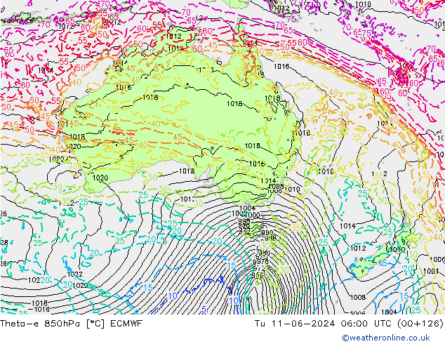 Theta-e 850hPa ECMWF mar 11.06.2024 06 UTC