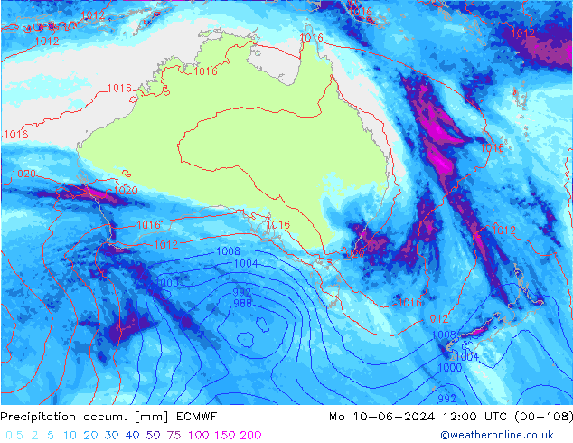 Precipitation accum. ECMWF пн 10.06.2024 12 UTC