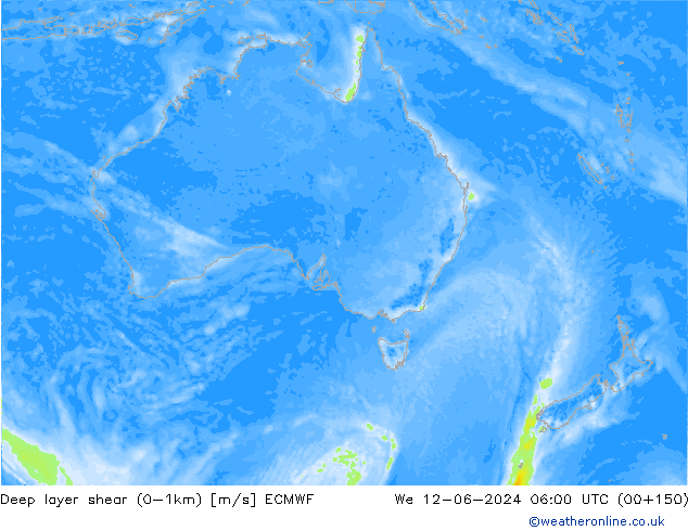 Deep layer shear (0-1km) ECMWF Çar 12.06.2024 06 UTC