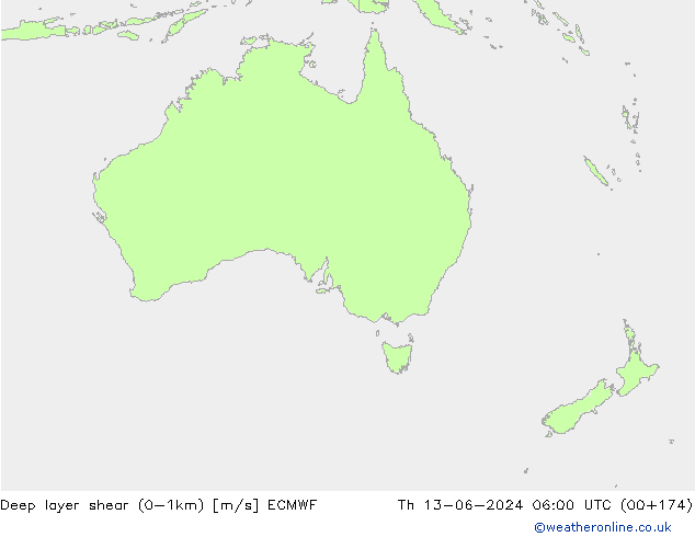 Deep layer shear (0-1km) ECMWF Th 13.06.2024 06 UTC