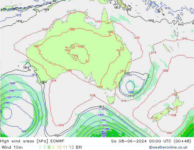 High wind areas ECMWF Sa 08.06.2024 00 UTC