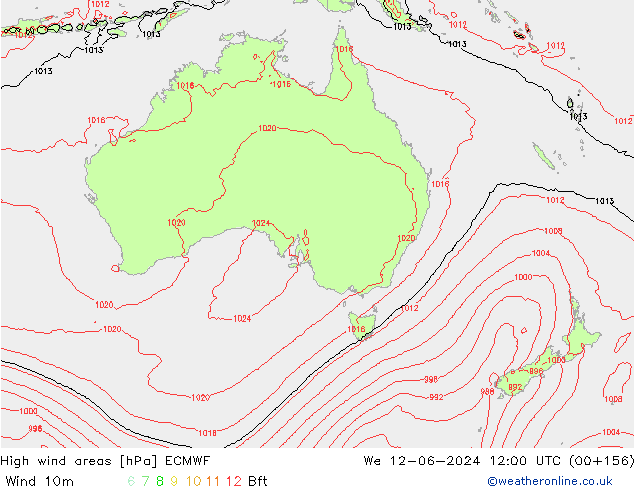 High wind areas ECMWF mié 12.06.2024 12 UTC