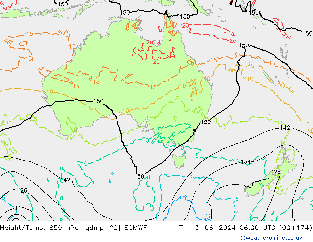 Height/Temp. 850 hPa ECMWF Th 13.06.2024 06 UTC